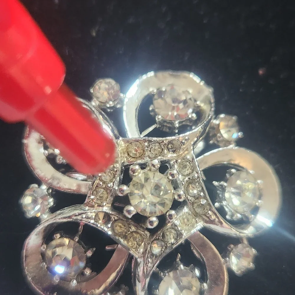 Vintage Rhinestone Brooch and Austria Clip On Earrings‎ Set Silver Tone Floral